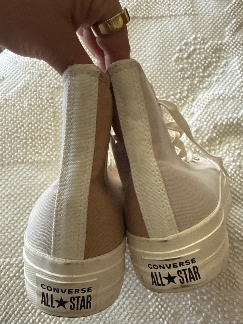 Converse High Top Sneakers two tone tan and beige size 10 - Picture 3 of 7